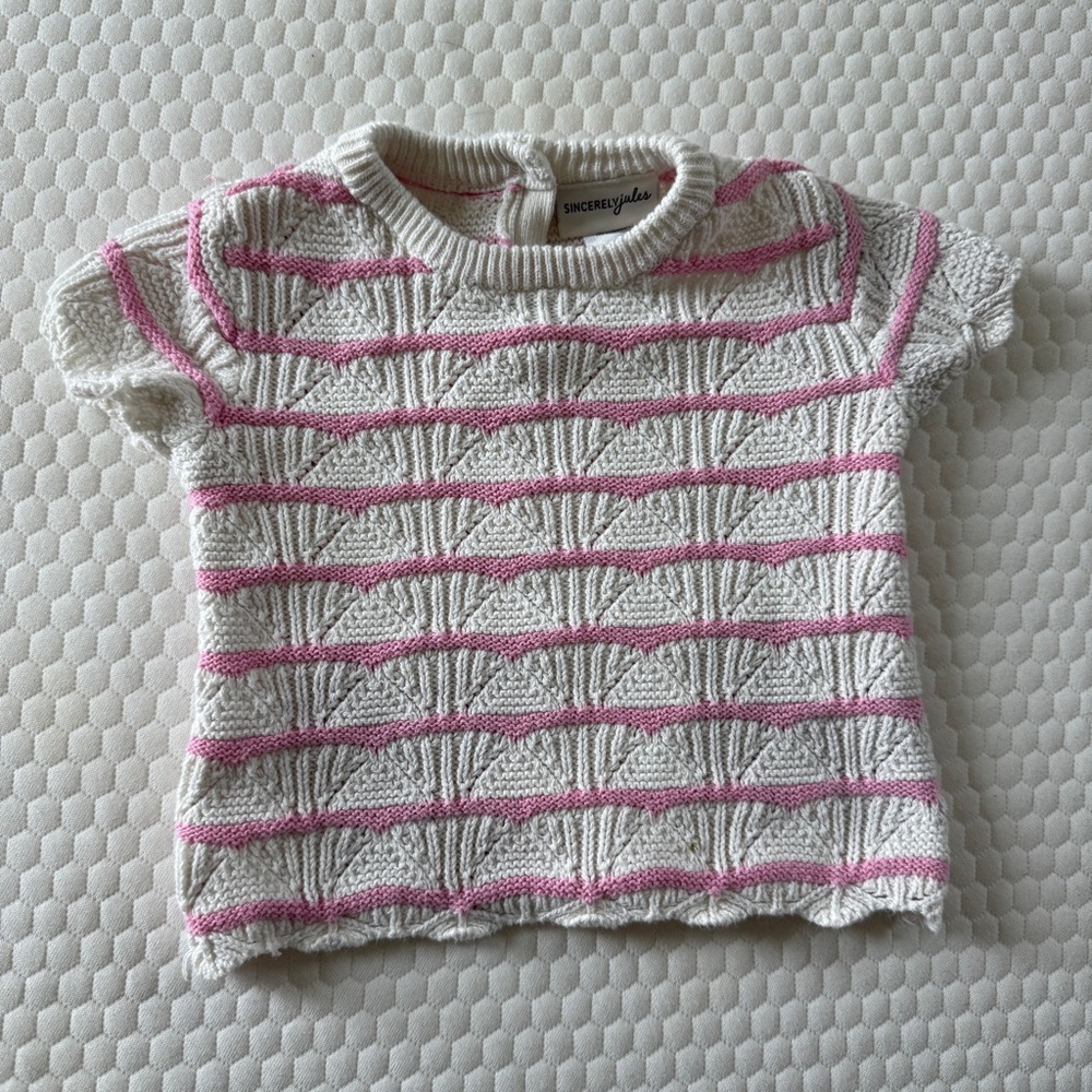 Sincerely Jules baby girl crochet sweater T-shirt white pink cottagecore